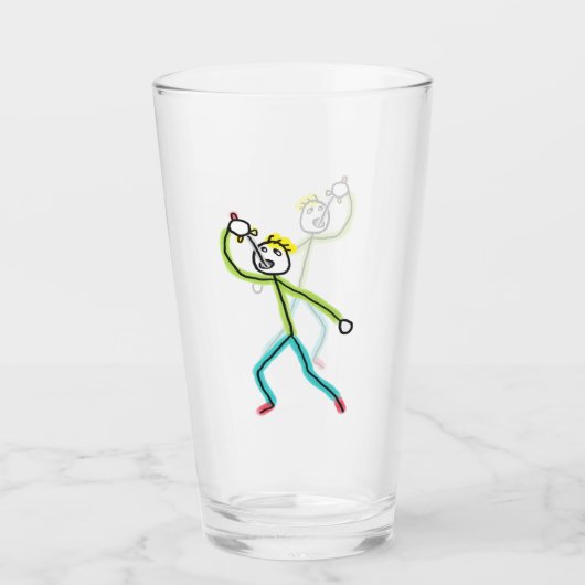 Schwertschluckender Strichmännchen Glas (Vorderseite)