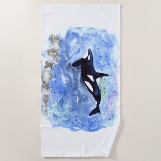 Schwertwal-Aquarell Strandtuch (Vorderseite)