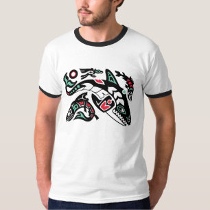 Schwertwal-Killerwal-Jagd - Haida-ähnliche Grafik T-Shirt