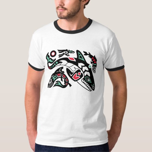 Schwertwal-Killerwal-Jagd - Haida-ähnliche Grafik T-Shirt (Vorderseite)