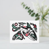 Schwertwal-Killerwal u. Lachse - HaidaFarbgrafik Postkarte (Stehend Vorderseite)