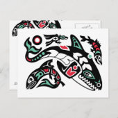 Schwertwal-Killerwal u. Lachse - HaidaFarbgrafik Postkarte (Vorne/Hinten)