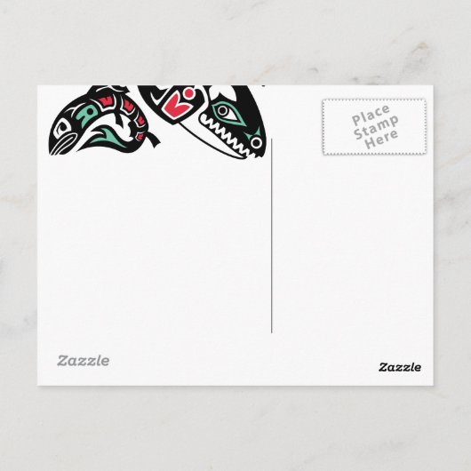 Schwertwal-Killerwal u. Lachse - HaidaFarbgrafik Postkarte (Rückseite)