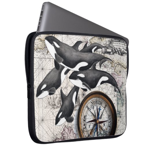 Schwertwal-Seekompaß Laptopschutzhülle (Vorne Rechts)