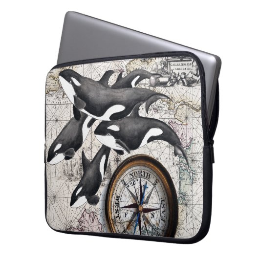 Schwertwal-Seekompaß Laptopschutzhülle (Vorderseite Links)