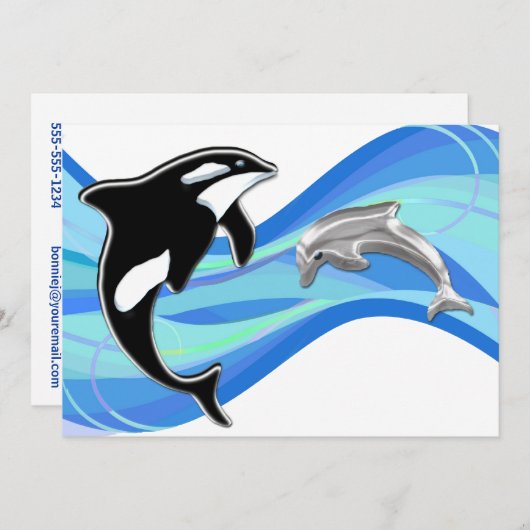 Schwertwal und Delphin in den Wellen Einladung (Vorne/Hinten)