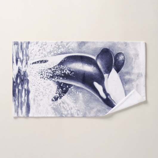 Schwertwal-Wal-Aquarell-Blau Badhandtuch Set (Handtuch)