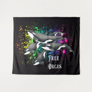 Schwertwal-Wal-Aquarell-Spritzen-Schwarzes Wandteppich