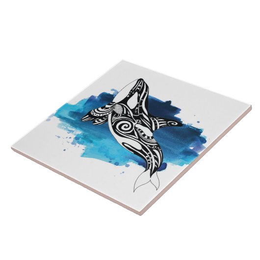 Schwertwal-Wal-Blau-Aquarell Fliese (Seite)