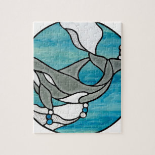 Schwertwal-Wal-Buntglas-Kunst-Entwurf Puzzle