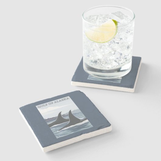 Schwertwal-Wale #1 - das Golf von Alaska Steinuntersetzer (Seitenansicht)