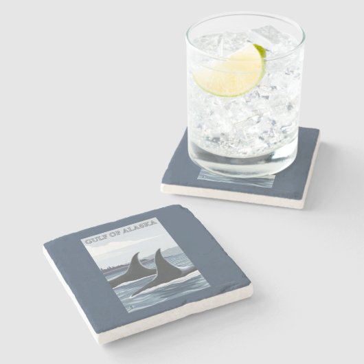 Schwertwal-Wale #1 - das Golf von Alaska Steinuntersetzer (Seitenansicht)