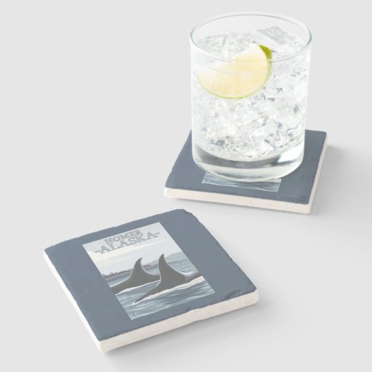 Schwertwal-Wale #1 - Homer, Alaska Steinuntersetzer (Seitenansicht)