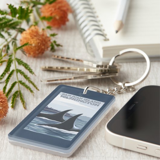 Schwertwal-Wale #1 - San- Juaninsel, Washington Schlüsselanhänger (Vorderseite rechts)