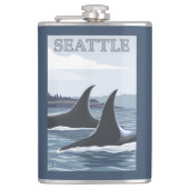 Schwertwal-Wale #1 - Seattle, Washington Flachmann (Vorderseite)