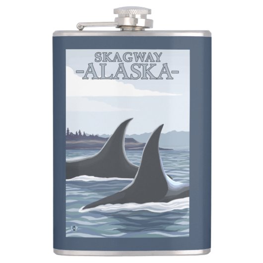 Schwertwal-Wale #1 - Skagway, Alaska Flachmann (Vorderseite)