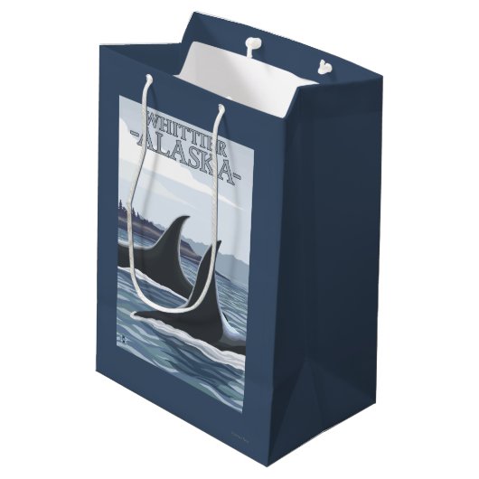 Schwertwal-Wale #1 - Whittier, Alaska Mittlere Geschenktüte (Rückseite Schrägansicht)