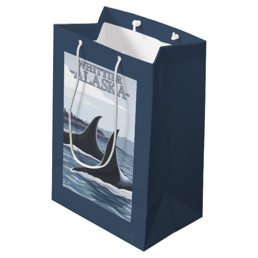 Schwertwal-Wale #1 - Whittier, Alaska Mittlere Geschenktüte (Rückseite Schrägansicht)