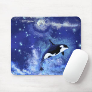 Schwertwale bei Vollmond - Kunstzeichnung Mousepad