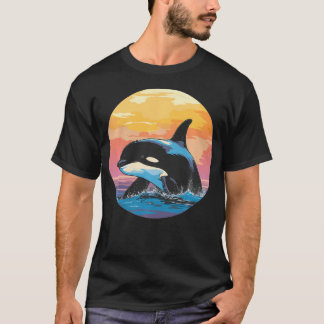 Schwertwale brechen bei Sonnenuntergang am Meer T-Shirt