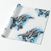 Schwertwale im Blau Geschenkpapier (Ungerollt)
