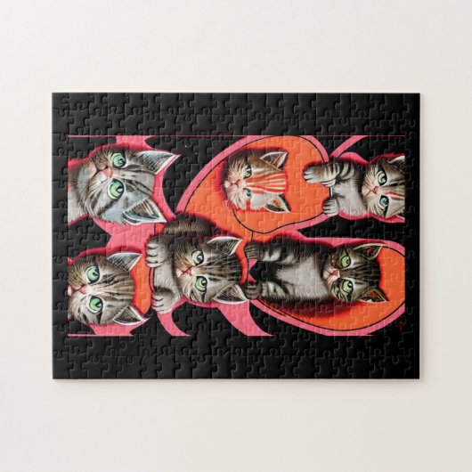Schwerwiegende Alien Katzen, orange, rosa, schwarz Puzzle (Horizontal)