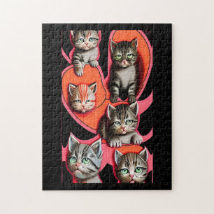 Schwerwiegende Alien Katzen, orange, rosa, schwarz Puzzle
