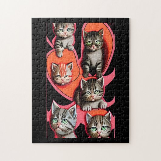 Schwerwiegende Alien Katzen, orange, rosa, schwarz Puzzle (Vertikal)