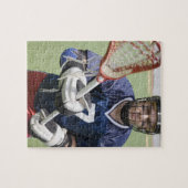 Schwerwiegender Lacrosse-Spieler, der Crosse hält Puzzle (Horizontal)