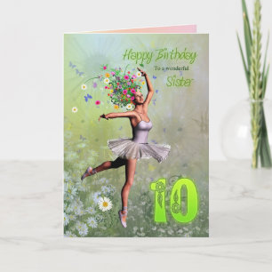 Schwester 10, Blume Fee Geburtstagkarte Karte