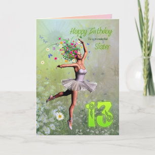 Schwester 13, Blume Fee Geburtstagskarte Karte
