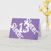 Schwester, 13. Geburtstag, weiß auf Pueple. Karte (Gelbe Blume)