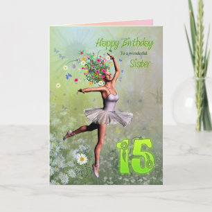 Schwester 15, Blume Fee Geburtstagskarte Karte