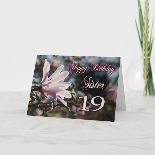 Schwester 19. Geburtstag mit Magnolia Karte (Vorderseite)