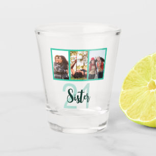 Schwester 21. Geburtstag Aquamarin Moderne FotoCol Schnapsglas