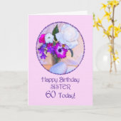 Schwester, 60. Geburtstag mit bemalten Blume. Karte (Gelbe Blume)