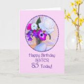 Schwester, 85. Geburtstag mit bemalten Blume. Karte (Gelbe Blume)
