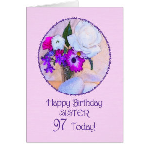 Schwester, 97. Geburtstag mit bemalten Blume.