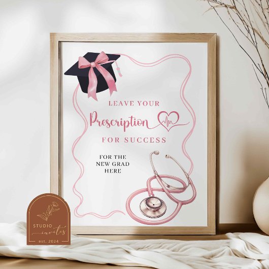Schwester-Abschluss-Schild mit rosa Schleife Poster