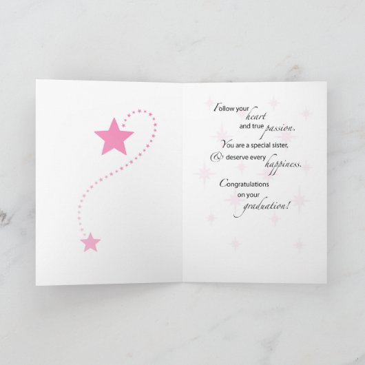Schwester, Abschluss Star Herzlichen Glückwunsch,  Karte (Innenseite)