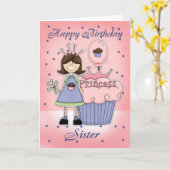 Schwester Birthday Card - Cupcake Princess Karte (Gelbe Blume)