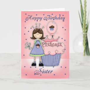 Schwester Birthday Card - Cupcake Princess Karte