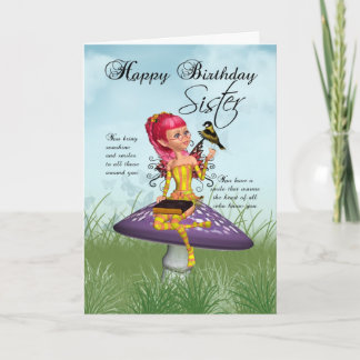 Schwester Birthday Card mit Fairy und Chaffinch Karte