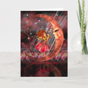 Schwester Birthday Card mit Niedlichem Märchenmond Karte