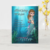 Schwester Birthday Card mit Niedlicher Meerjungfra Karte (Gelbe Blume)