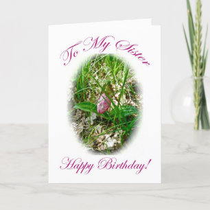 Schwester Birthday Card Rosa Lady Slipper Orchid Karte