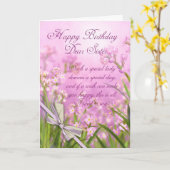 Schwester Birthday Card - Rosa Weibchenblume mit V Karte (Gelbe Blume)