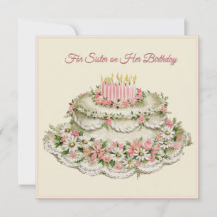 Schwester Birthday Card Vintage Blume Kuchen und G Karte