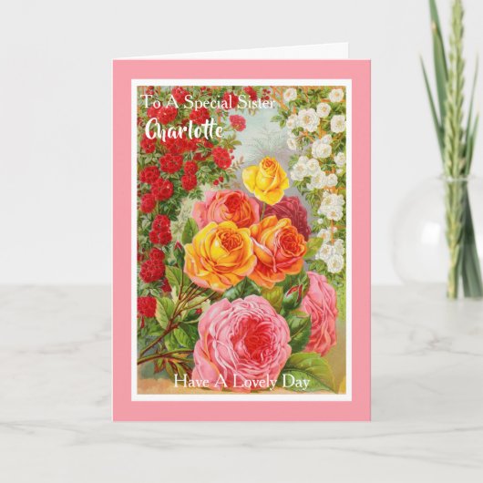 Schwester Birthday Floral Hübsch Vintag Personalis Karte (Vorderseite)