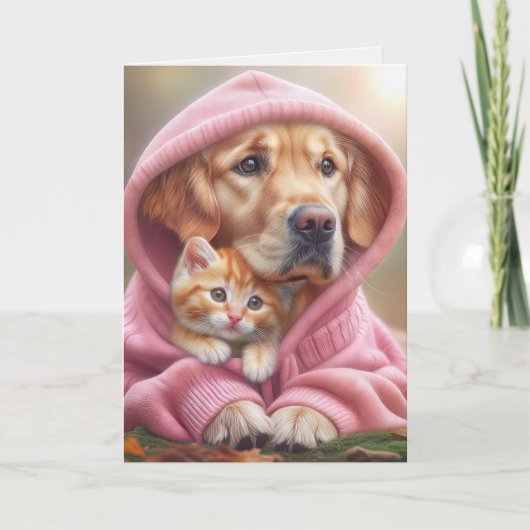 Schwester Birthday Golden Retriever und Kitten Karte (Vorderseite)